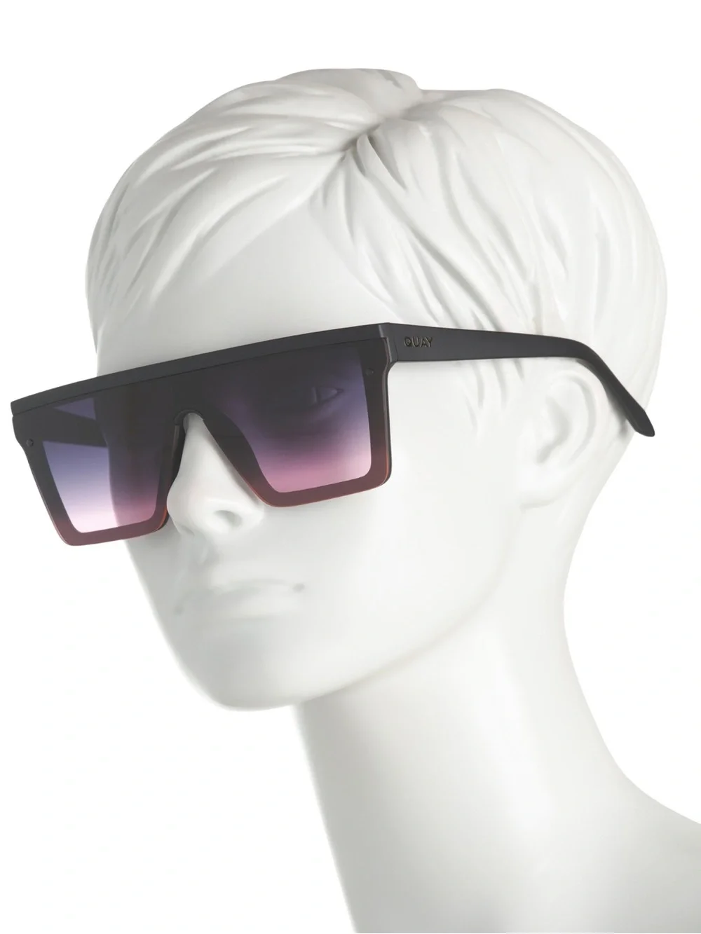 QUAY Hindsight Sunglasses Matte Black Frame Black Pink Fade Lens Shield NEW